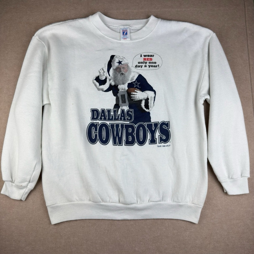 Vintage 1996 Dallas Cowboys Sweatshirt L Santa‎ Claus NFL Football USA Rare